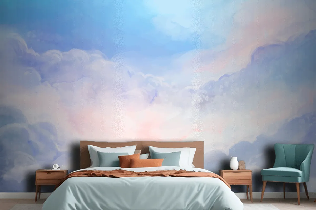 Hand Painted Watercolor Pastel Sky Bedroom Wallpaper Mural