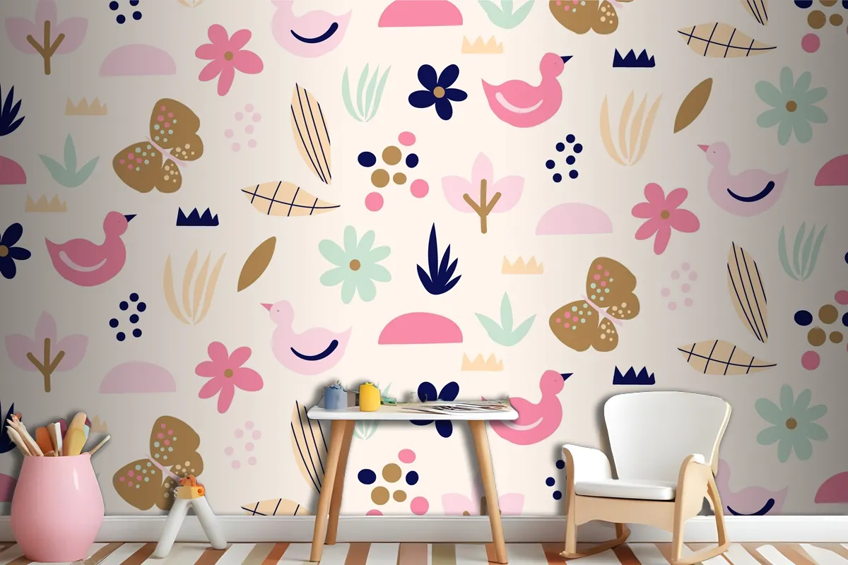 Flat Scandinavian Design Pattern Wallpaper Mural