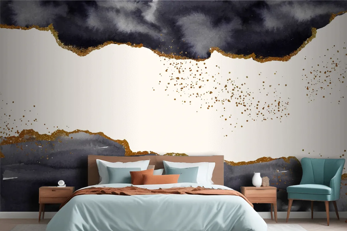 Watercolor Painted Background With Gold Elements Wallpaper Mural