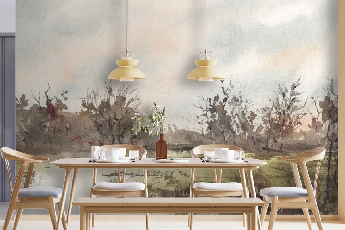 Village Nature Watercolor Painting Art Wallpaper Mural