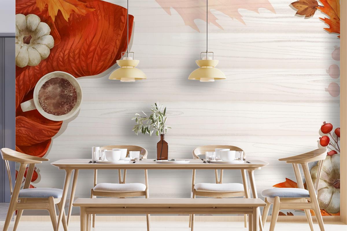 Watercolor Autumn Background Dining Room Wallpaper Mural