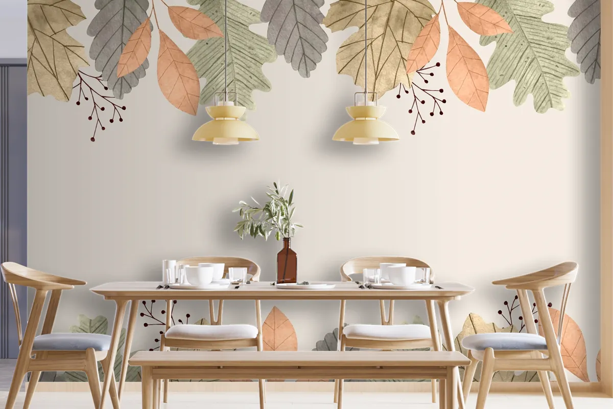 Watercolor Autumn Leaves Background Wallpaper Mural