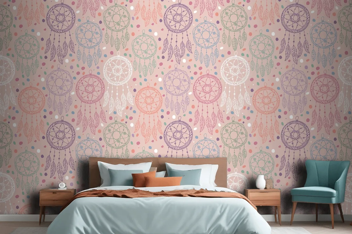 Engraving Hand Drawn Boho Pattern Design Wallpaper Mural