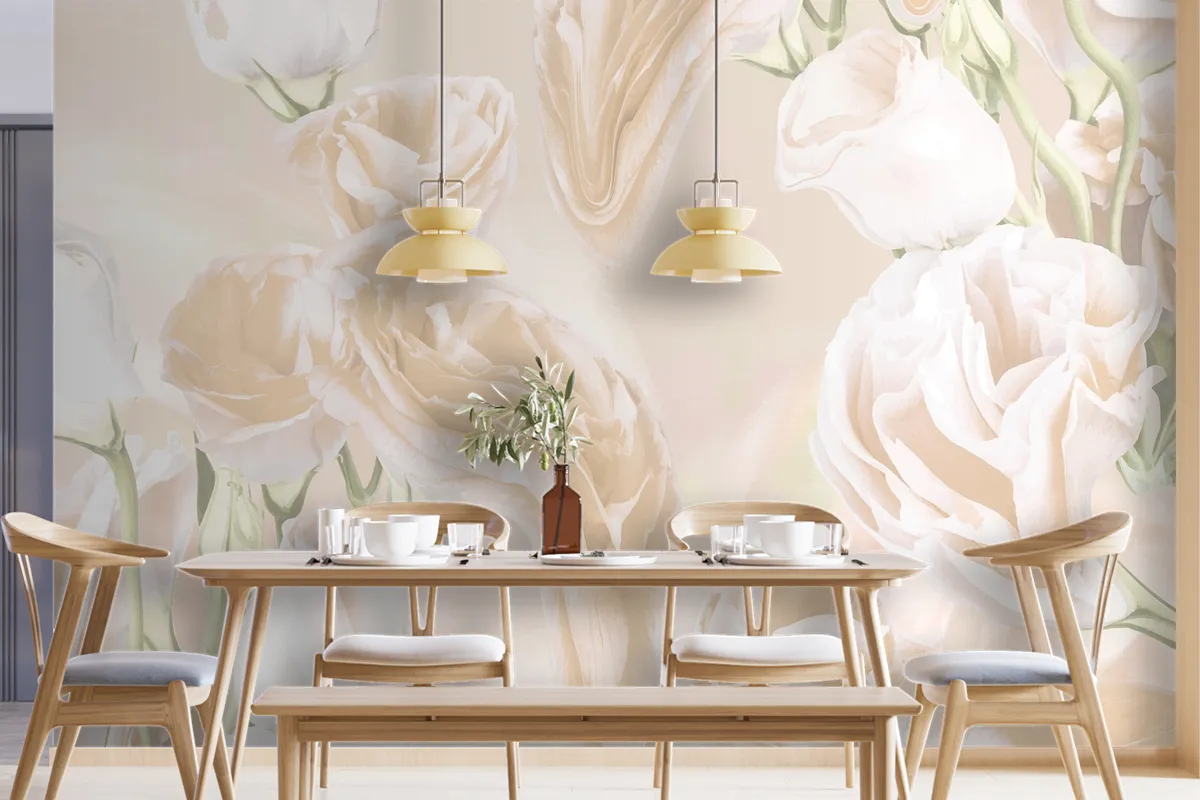 Floral Background Beige Rose Psychedelic Art Wallpaper Mural