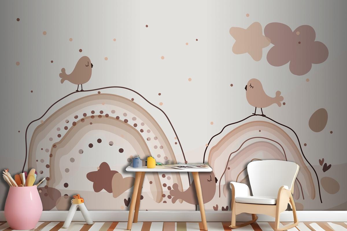 Watercolor Rainbow Happy Easter Beige Wallpaper Mural