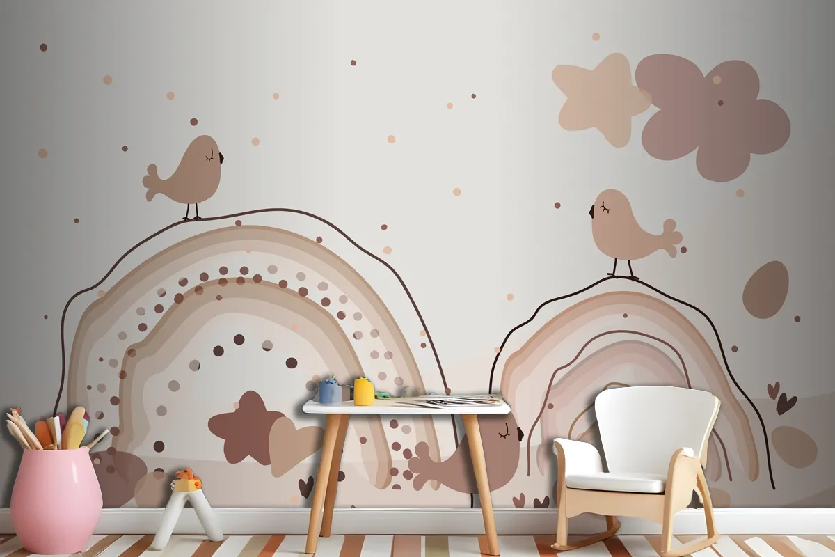 Watercolor Rainbow Happy Easter Beige Wallpaper Mural