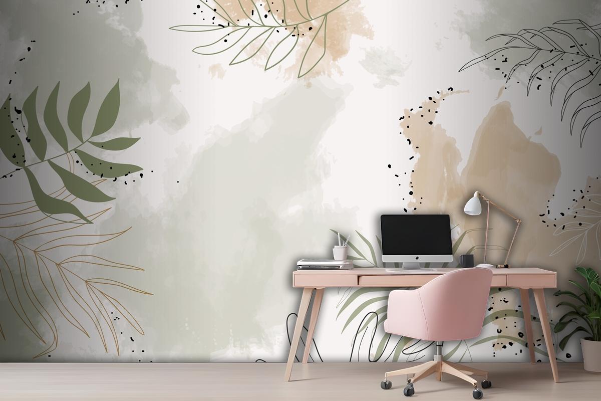 Beige Leafy Watercolor Background Wallpaper Mural