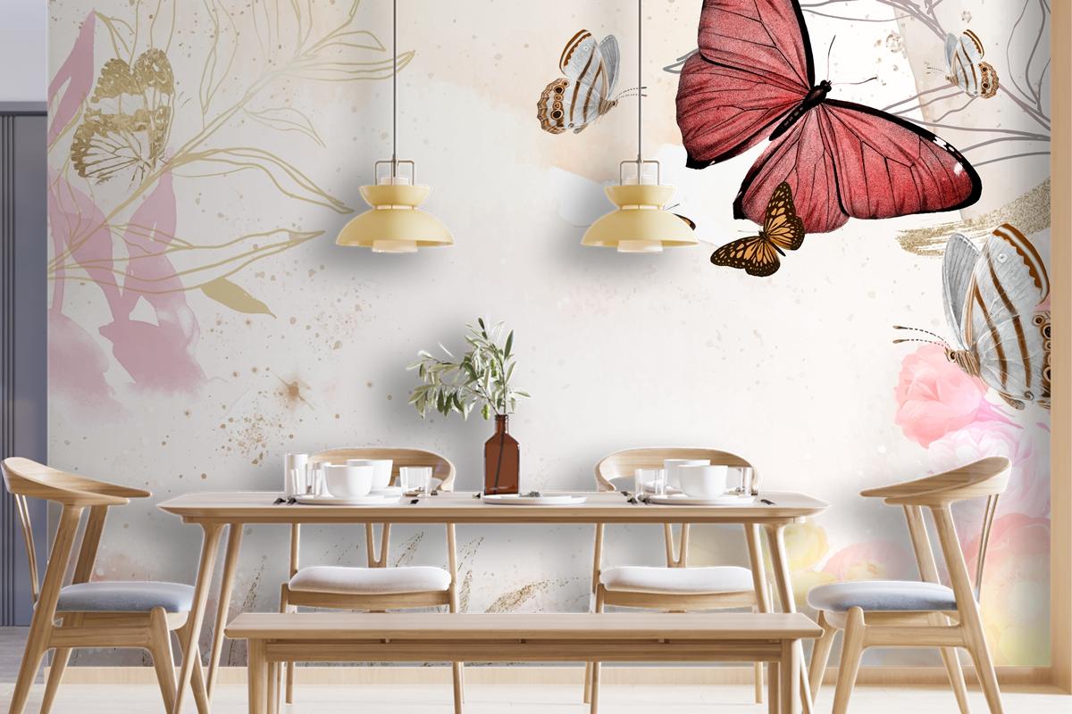 Butterfly Background Aesthetic Border With Flowers  Wallpaper Mural