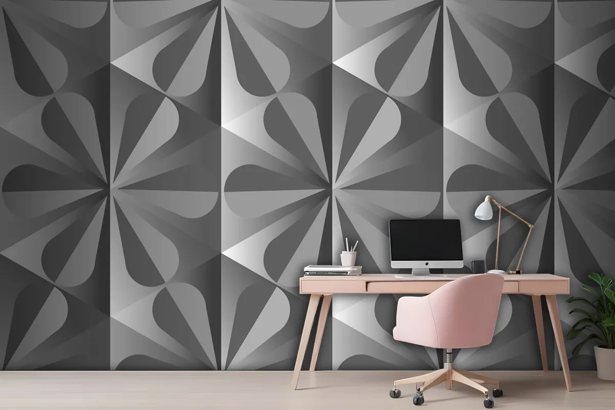 Simple 3D Geometric Pattern Grey Background Wallpaper Mural