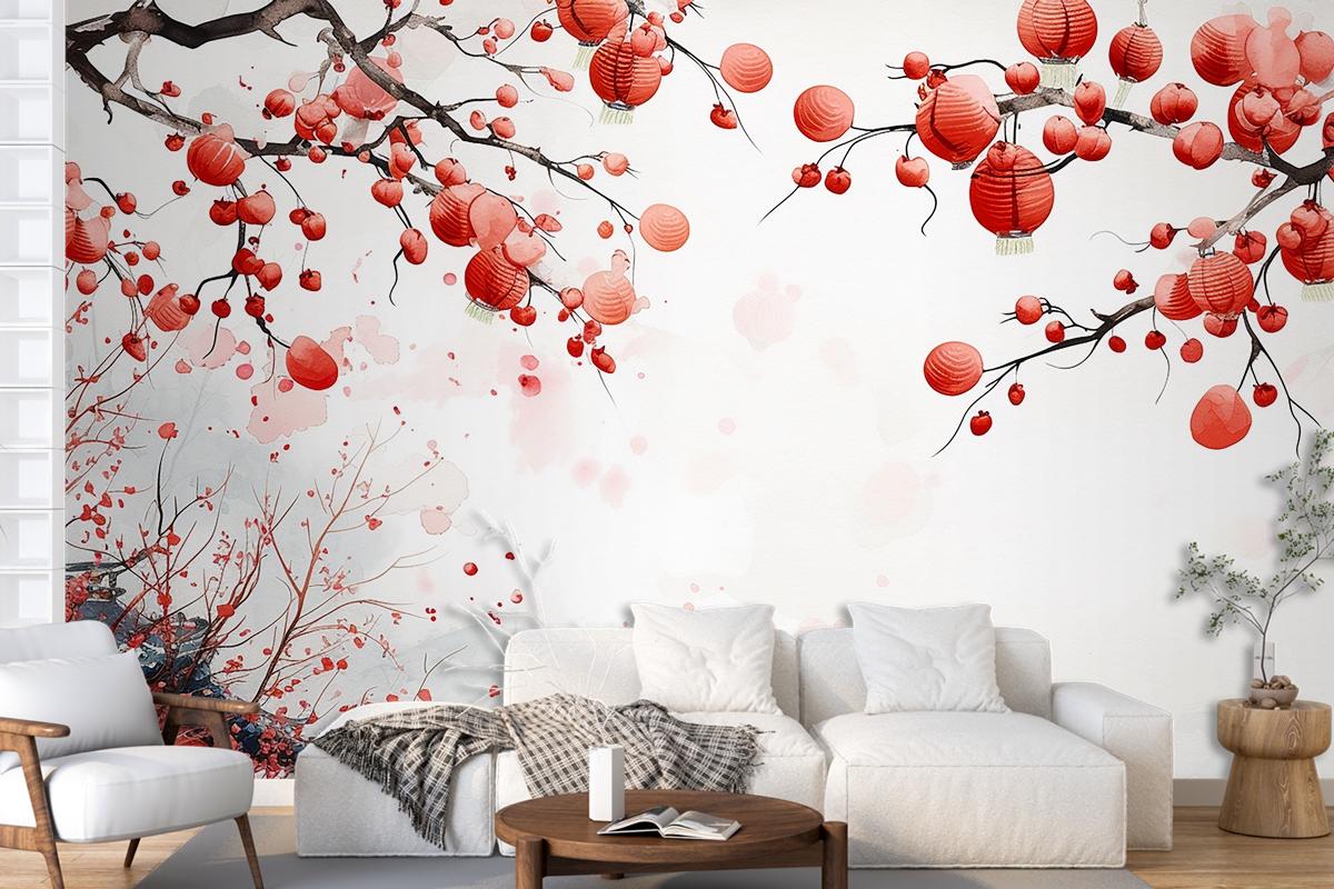 Abstract Watercolor Of Chinese New Year Element Decorative Wallpaper Mural