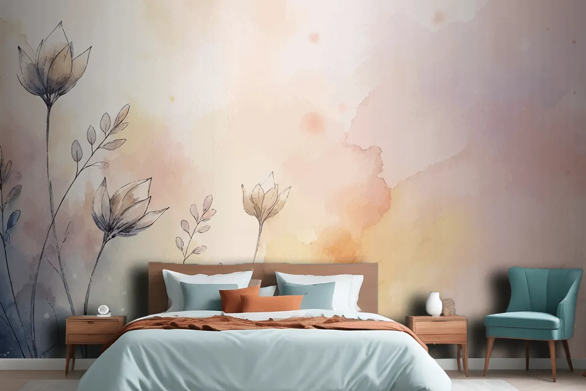 Soft Pastel Floral Watercolor Background Wallpaper Mural