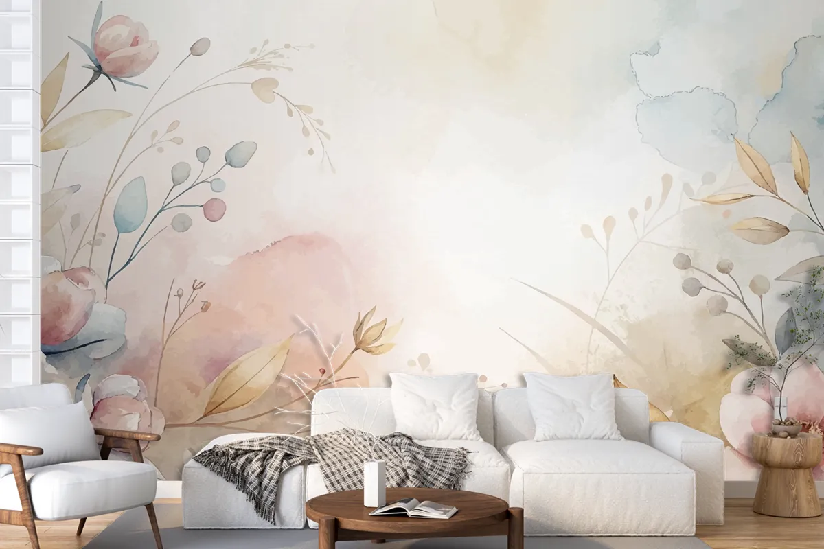 Floral Watercolor Silhouette Background Wallpaper Mural