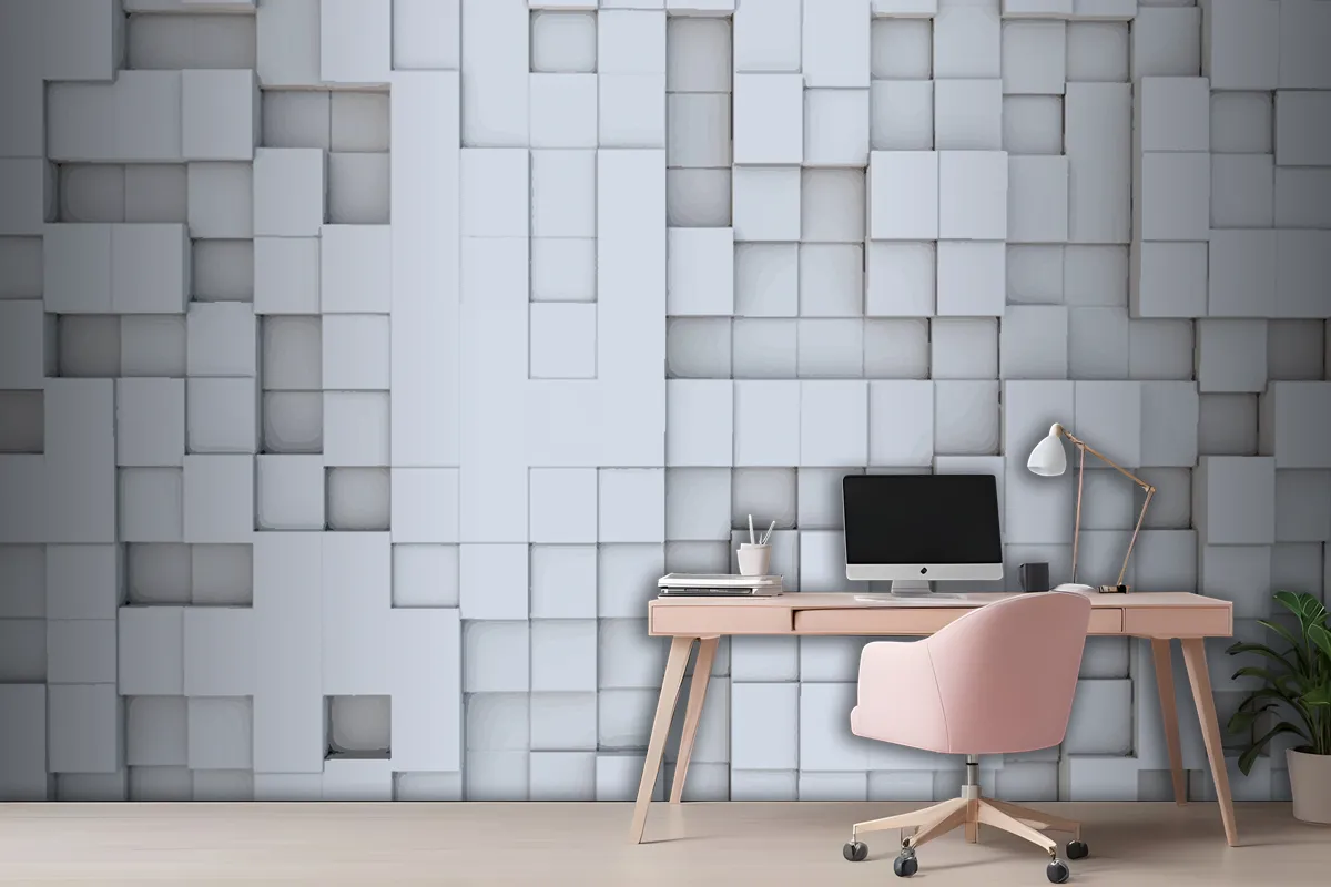 Realistic 3D Squares Geometric Wallpaper Mural