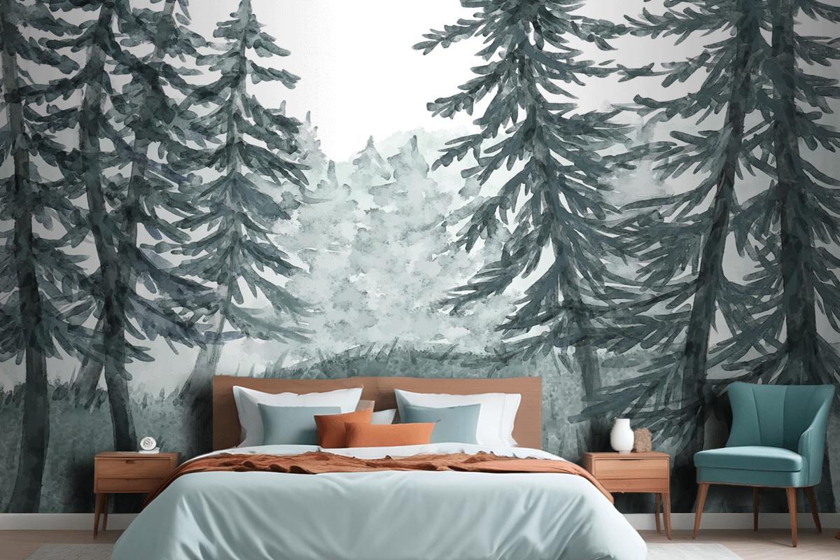 Watercolor Forest Landscape Wallpaper Mural