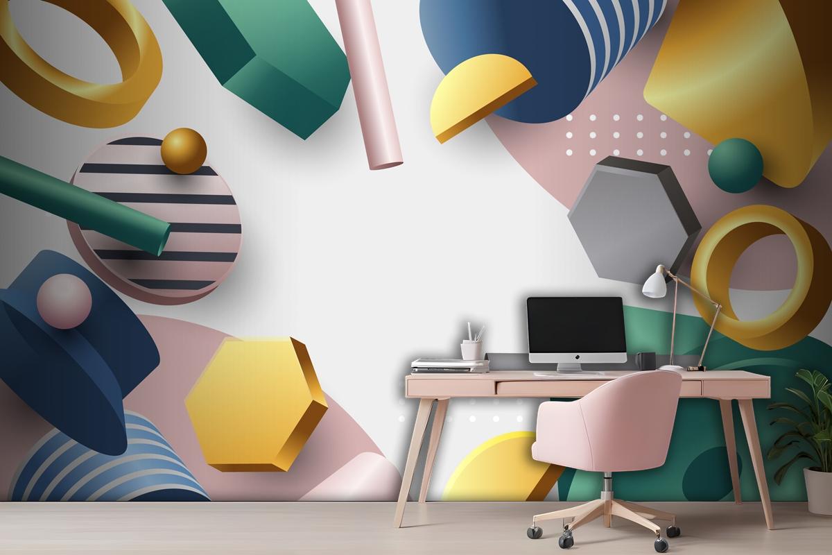 Gradient 3D Geometric Wallpaper Mural