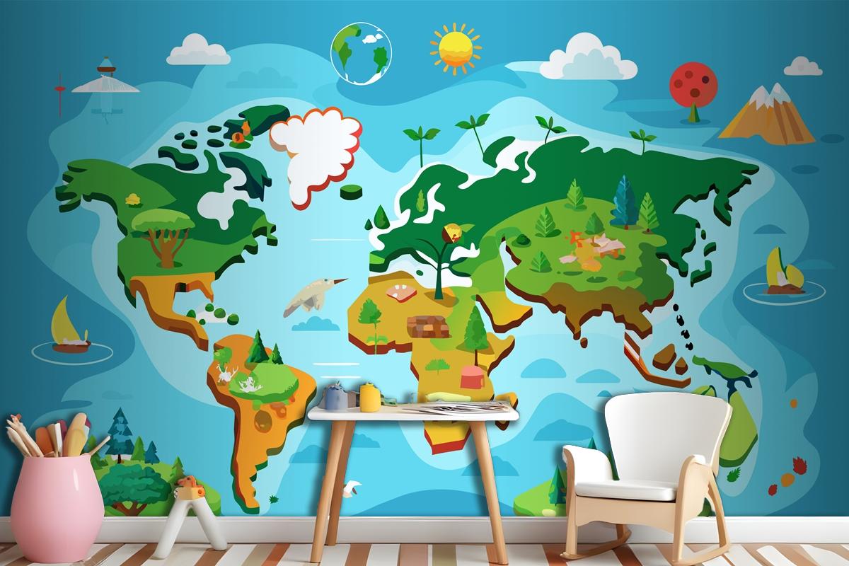 A Map Of The World With Different Types Of Trees Interactive World Map Wallpaper Mural