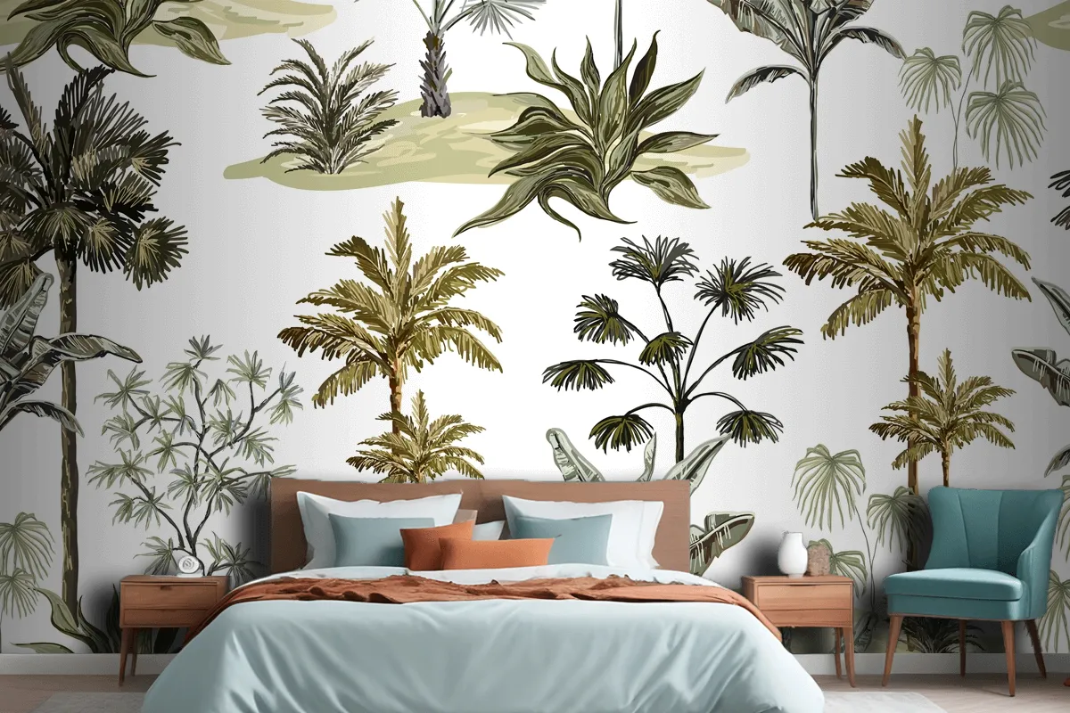 Beautiful Tropical Vintage Hawaiian Palm Trees Wallpaper Mural