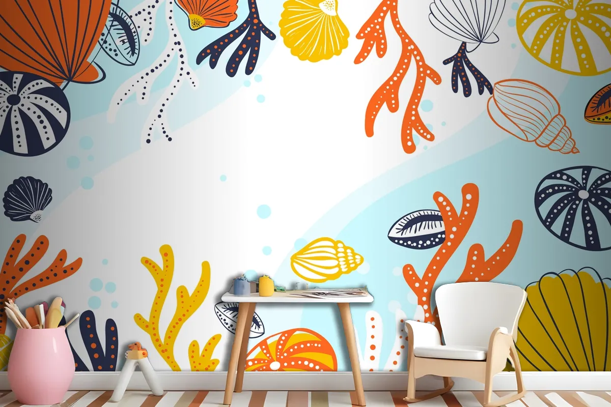 Hand Drawn Aquatic Background Wallpaper Mural