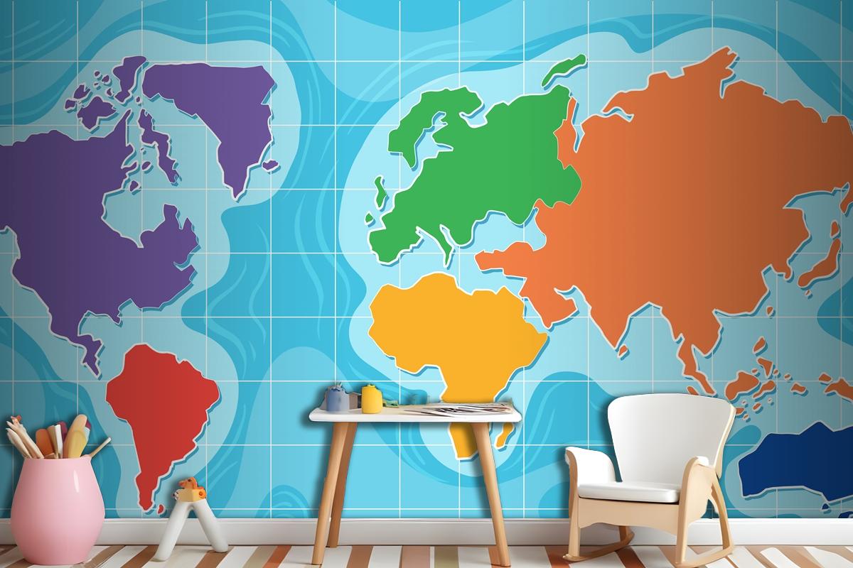 Aerial View Of World Map Wallpaper Mural