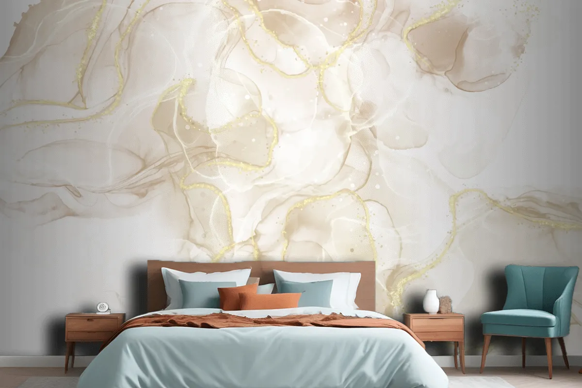 Fluid Art Hand Painted Background With Gold Glitter Elements Wallpaper Mural