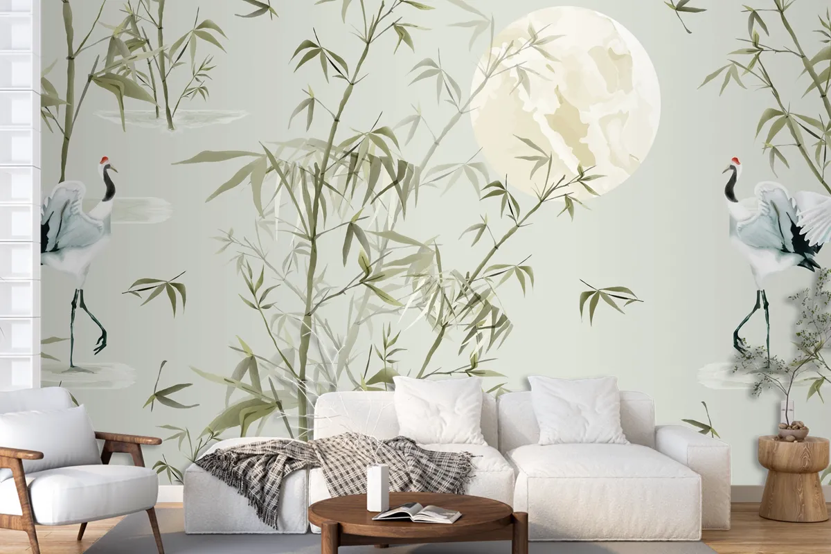 Elegant Seamless Pattern With Bamboo Hand Drawn Wallpaper Mural