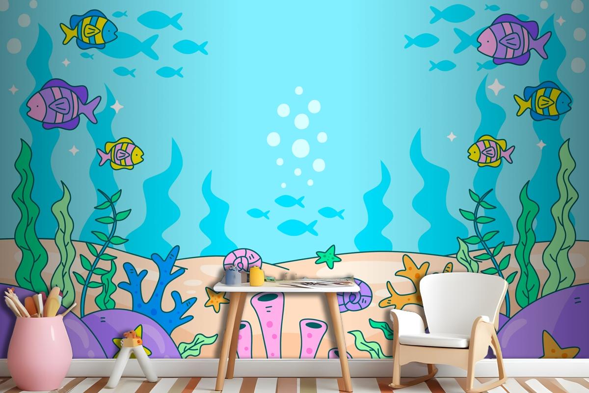 World Oceans Day Hand Drawn Background Wallpaper Mural