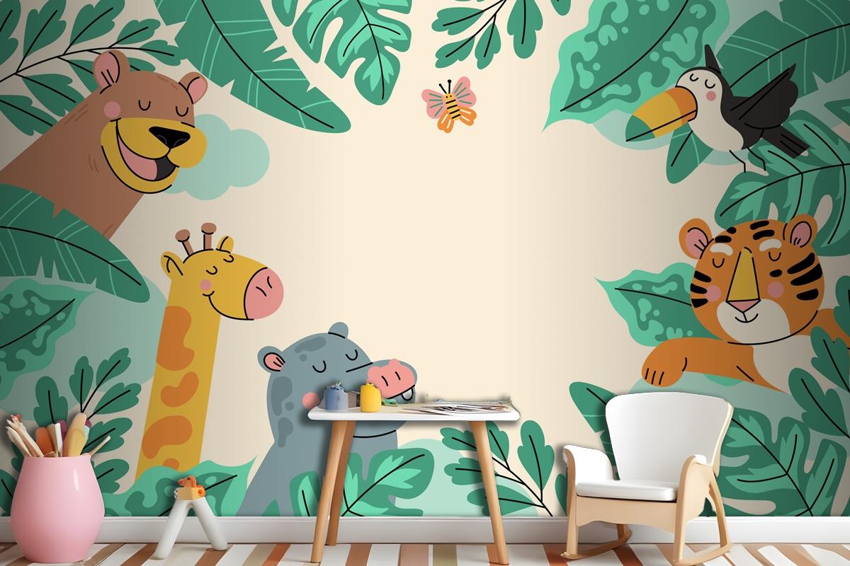 Hand Drawn Wildlife Background Wallpaper Mural