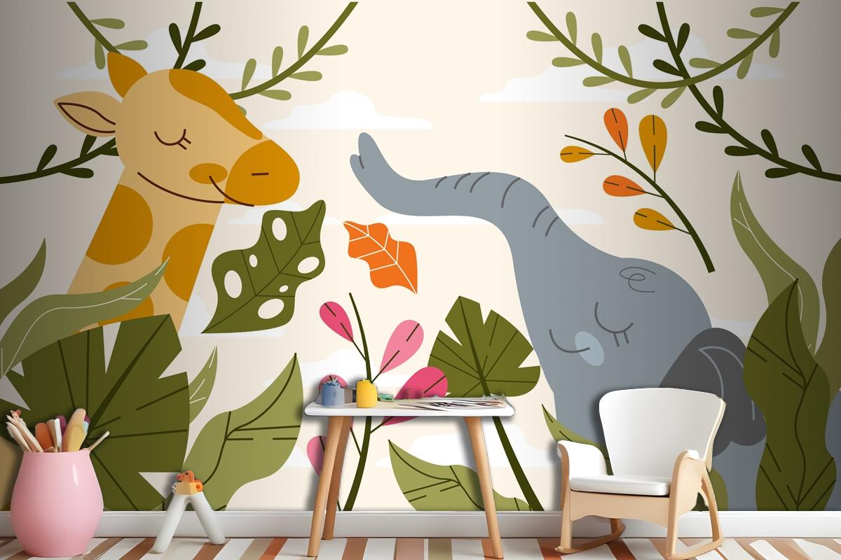 Hand Drawn Wildlife Background Wallpaper Mural