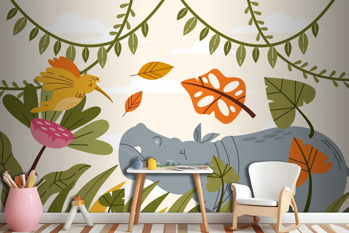 Hand Drawn Wildlife Background Wallpaper Mural