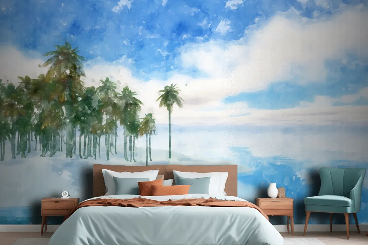 Watercolor Summer Tropical Wallpaper Mural