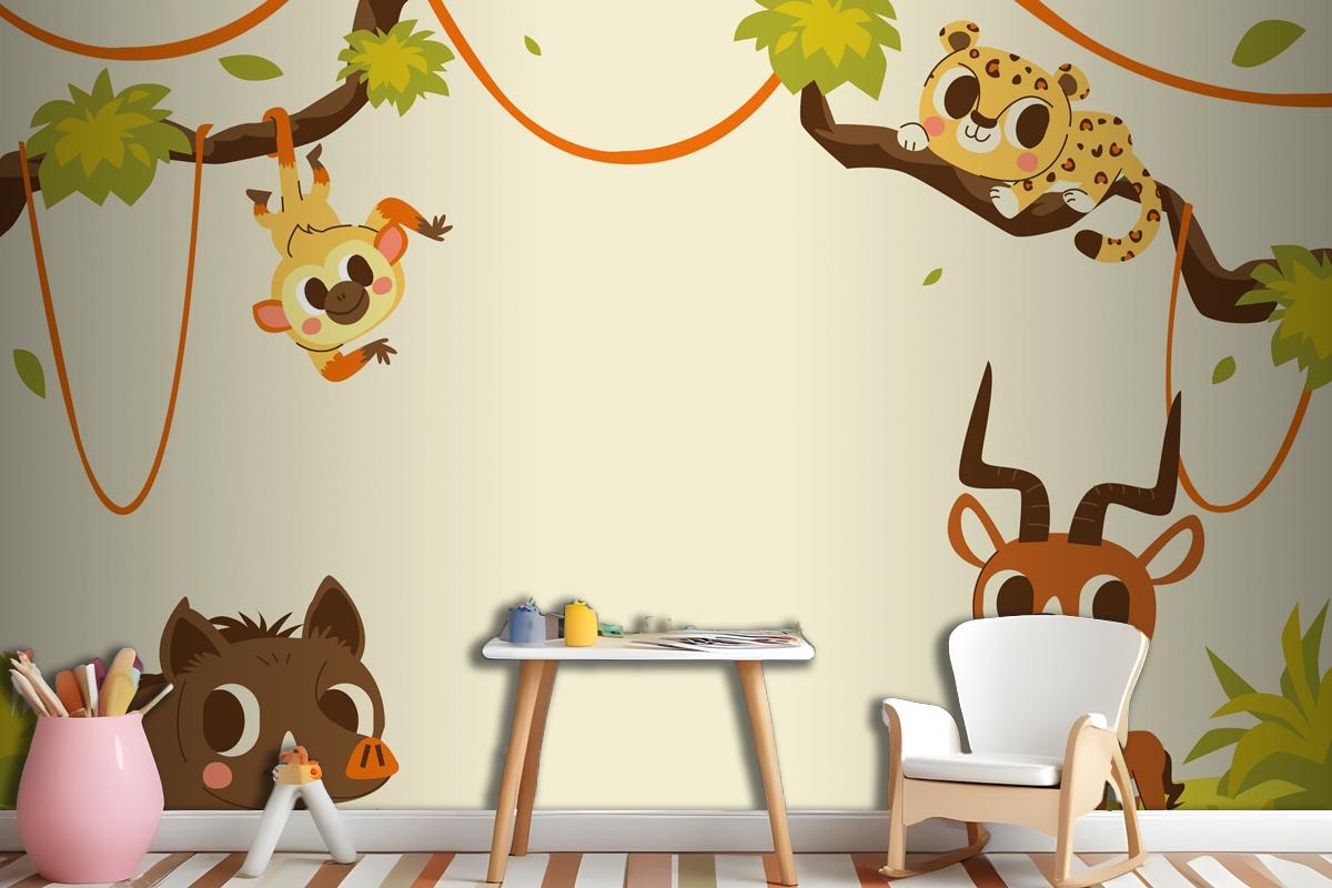 Hand Drawn Wildlife Background Wallpaper Mural