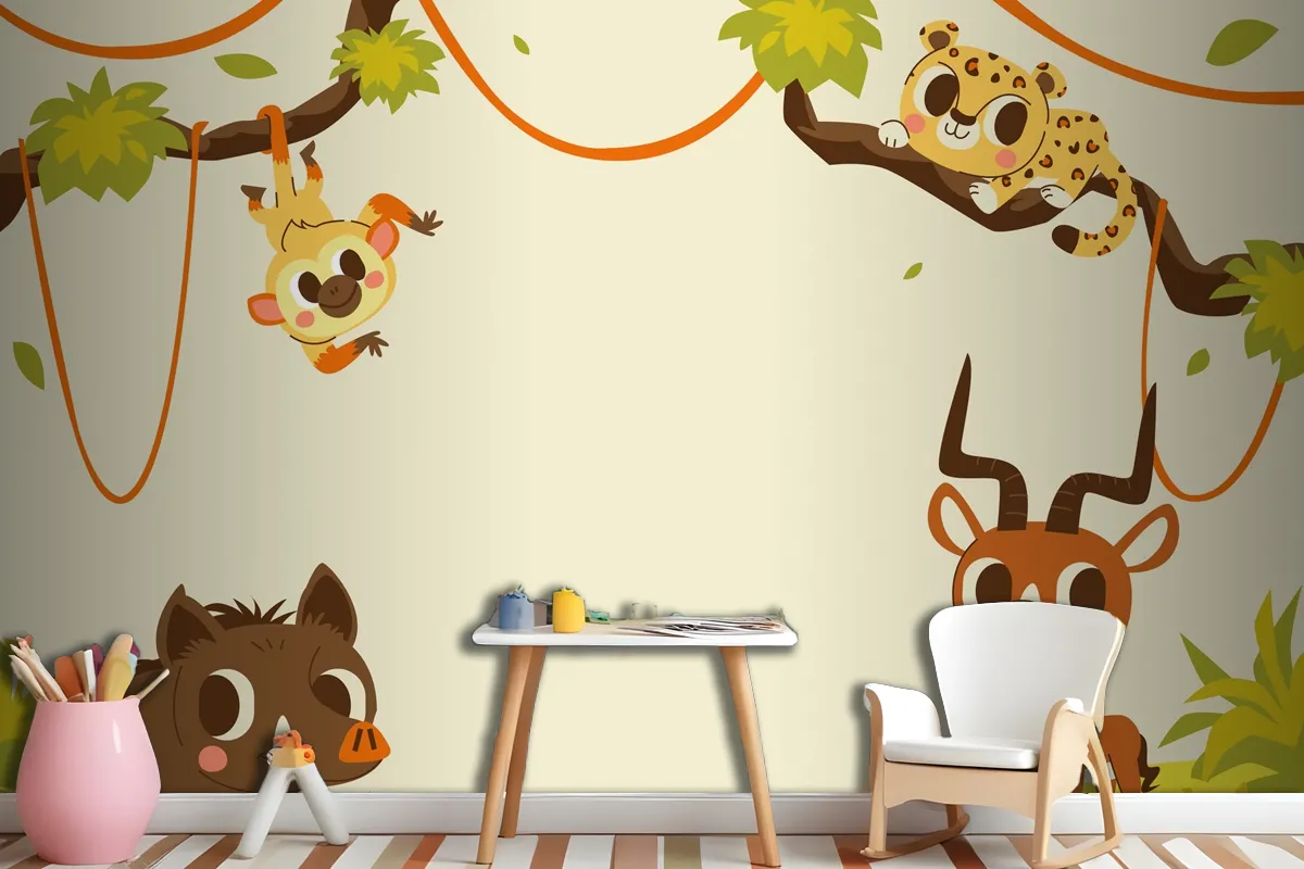 Hand Drawn Wildlife Background Wallpaper Mural