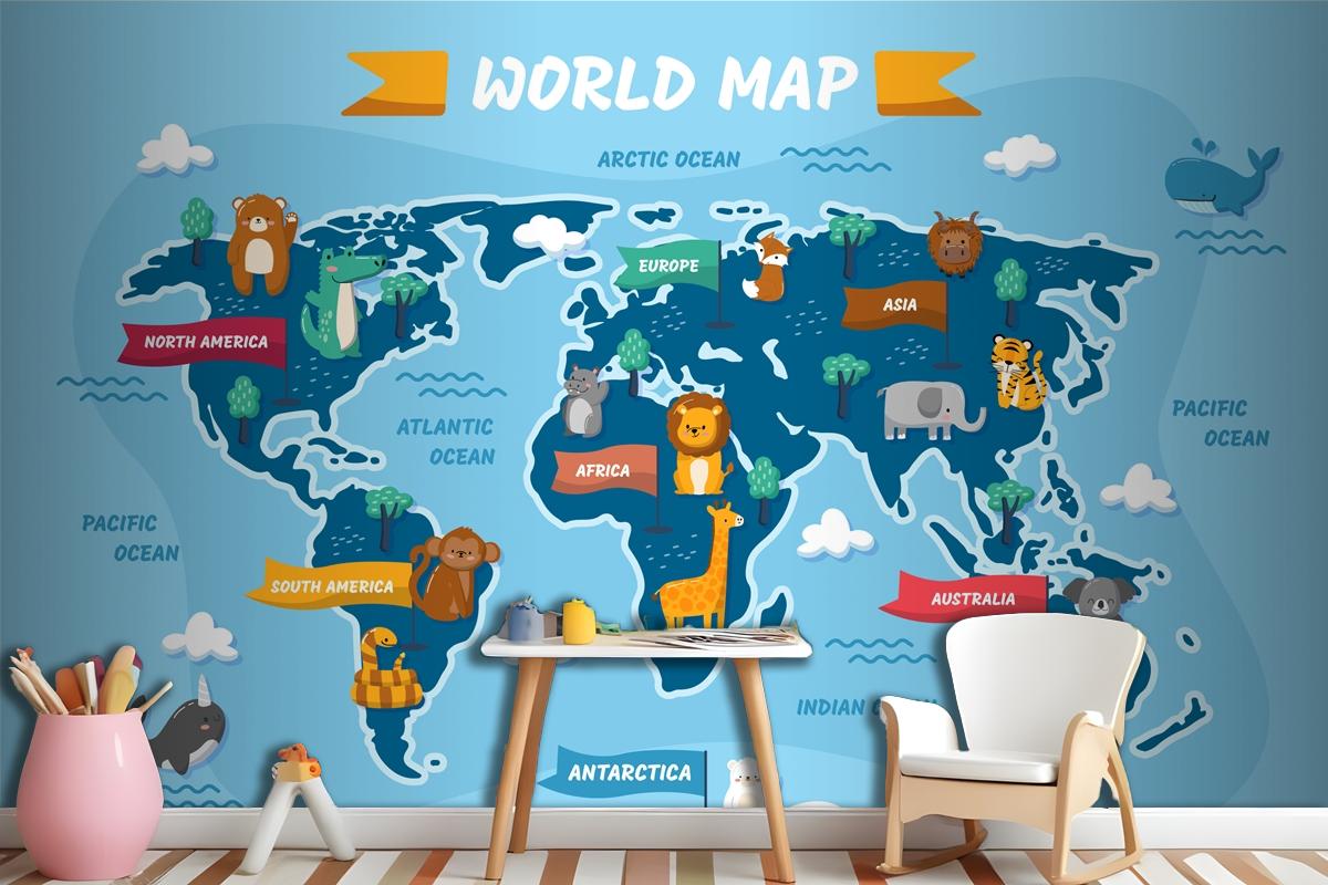 Hand Drawn Kids Map Wallpaper Mural