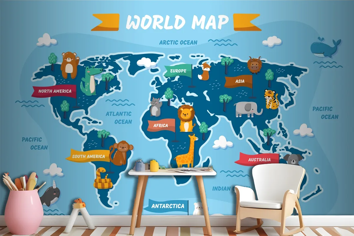 Hand Drawn Kids Map Wallpaper Mural