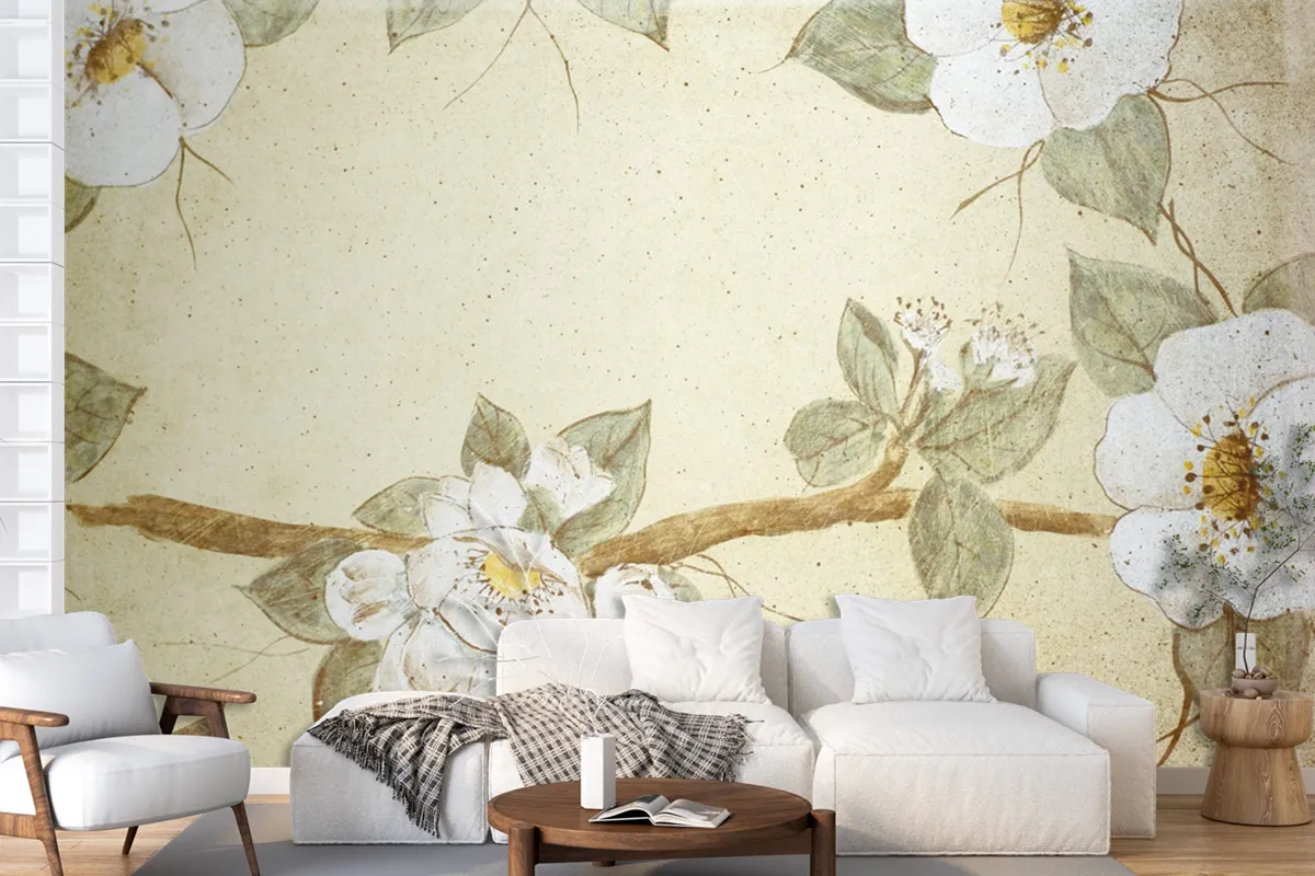 Retro Floral Pattern On Old Paper Wallpaper Mural