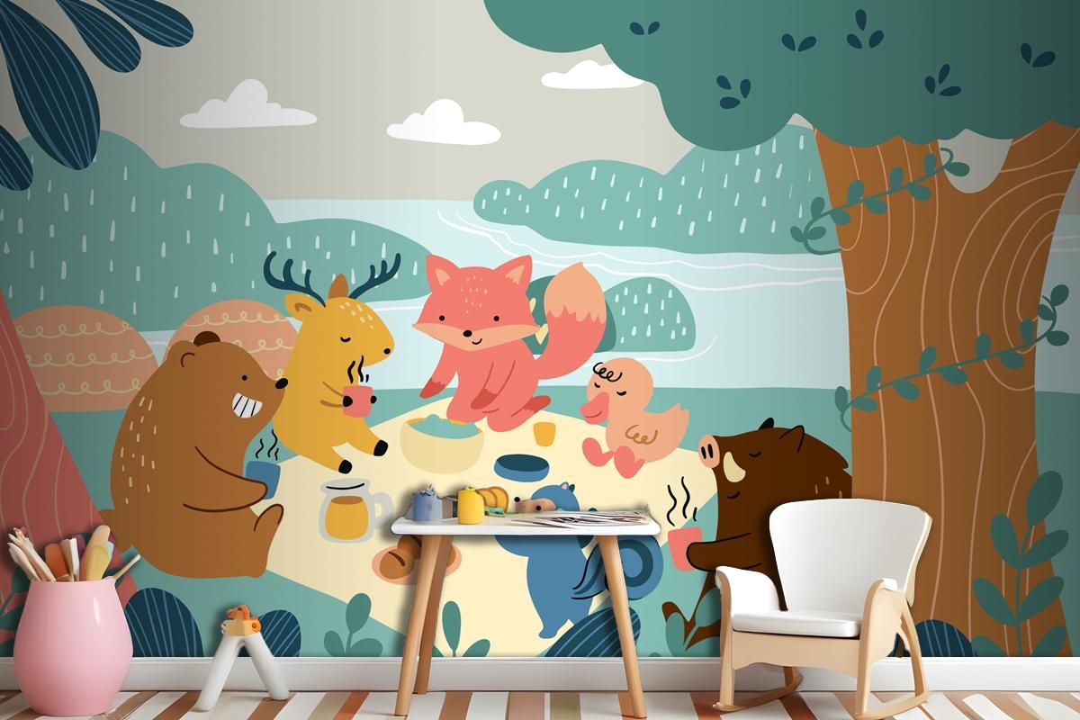 Flat World Animal Day Wallpaper Mural