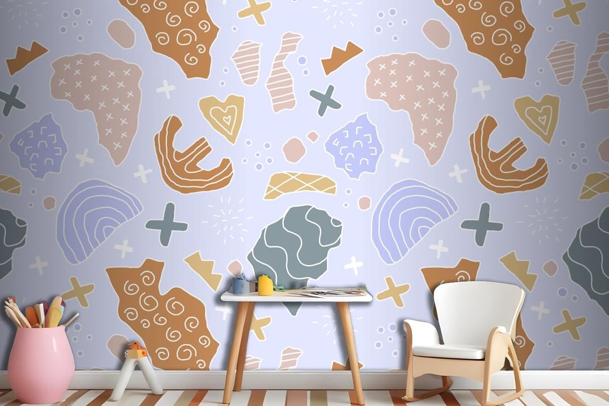 Hand Drawn Cutout Collage Pattern Wallpaper Mural