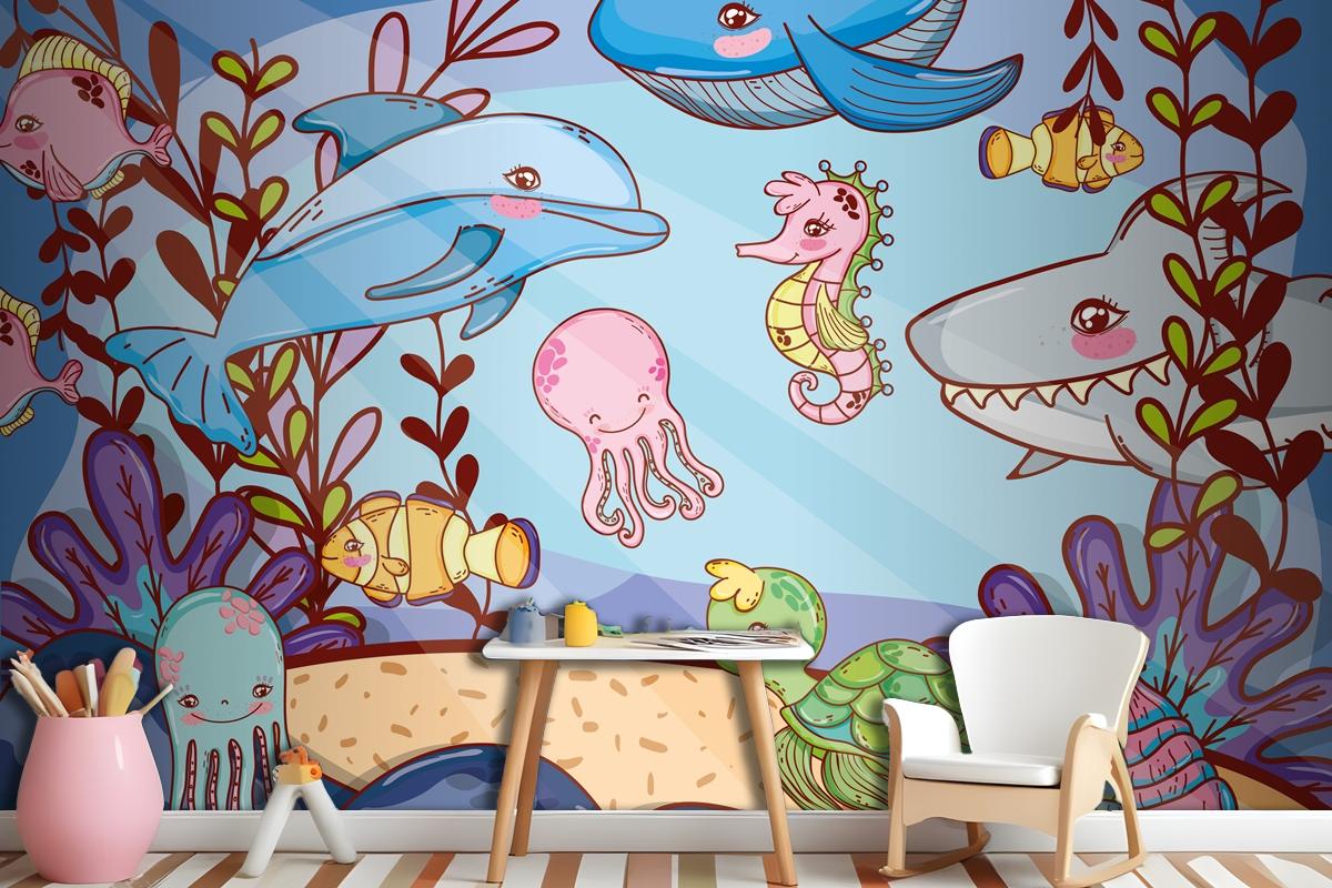 Aquatic Marine Life Wallpaper Mural