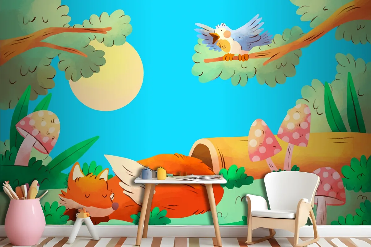 Watercolor Forest Animals Background Wallpaper Mural