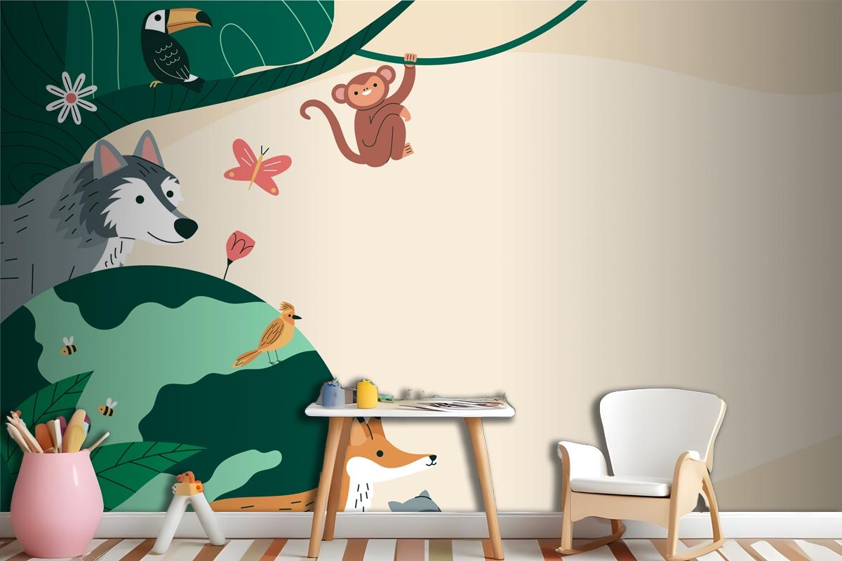 Flat Background For World Wildlife Day With Flora And Fauna Wallpaper Mural