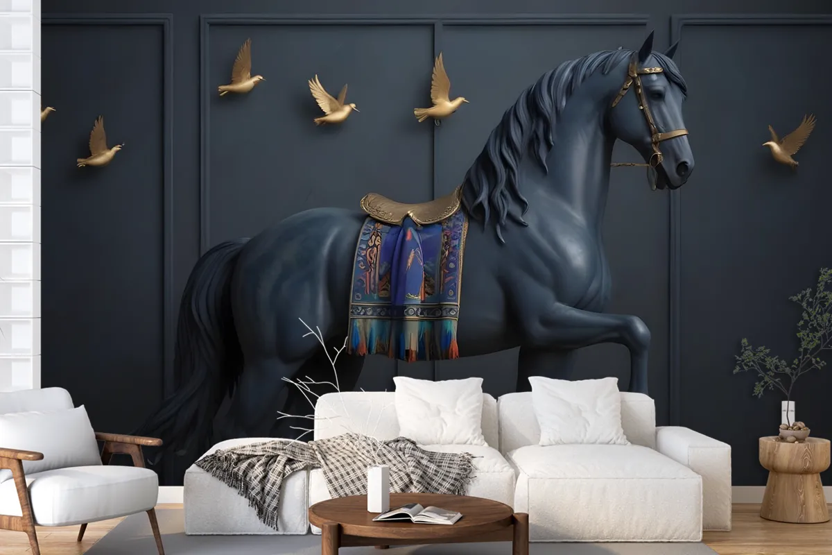 3D Embossed Look Dark Horse Wallpaper Mural