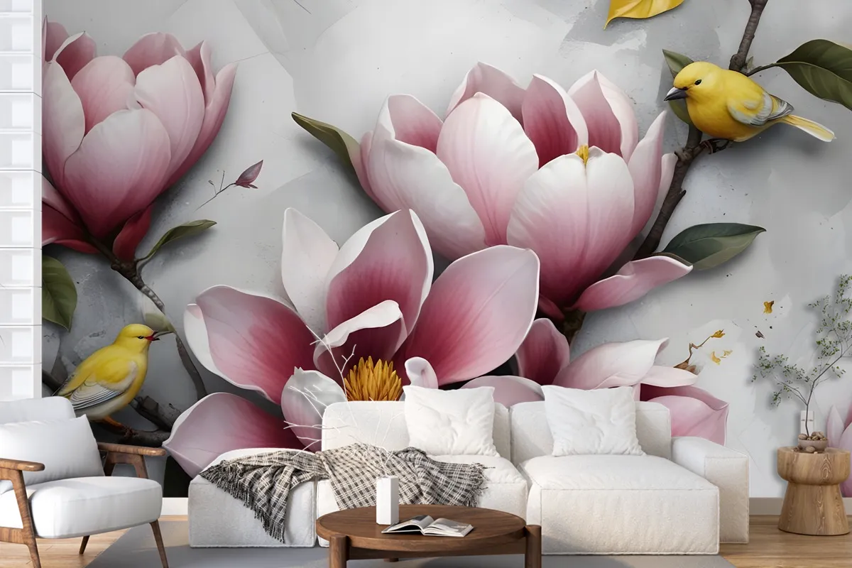 3D Embossed Look Lily Flower Wallpaper Mural