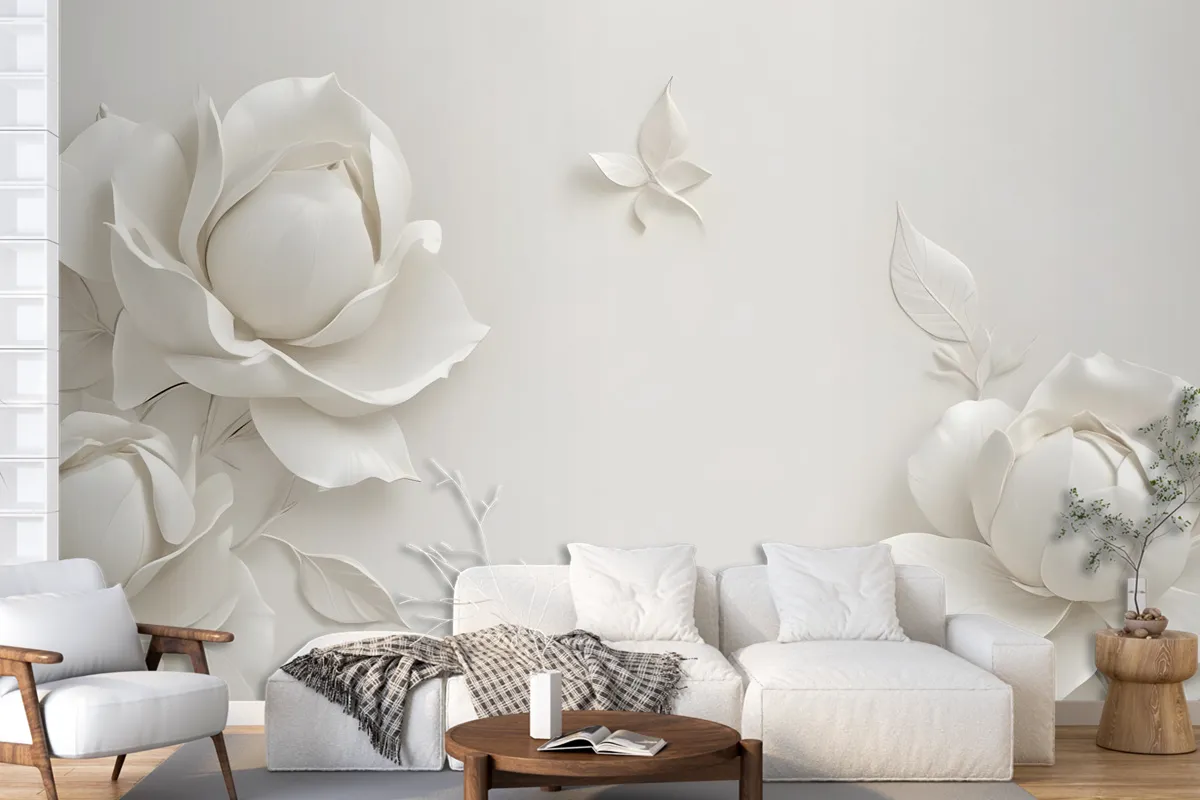 3D Embossed Look Magnolia Floral Art Wallpaper Mural