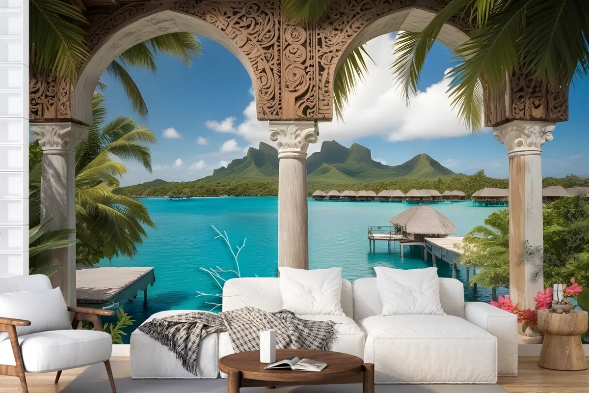 3D Look Sea Landscape With Lux Arabian Arches Wallpaper Mural