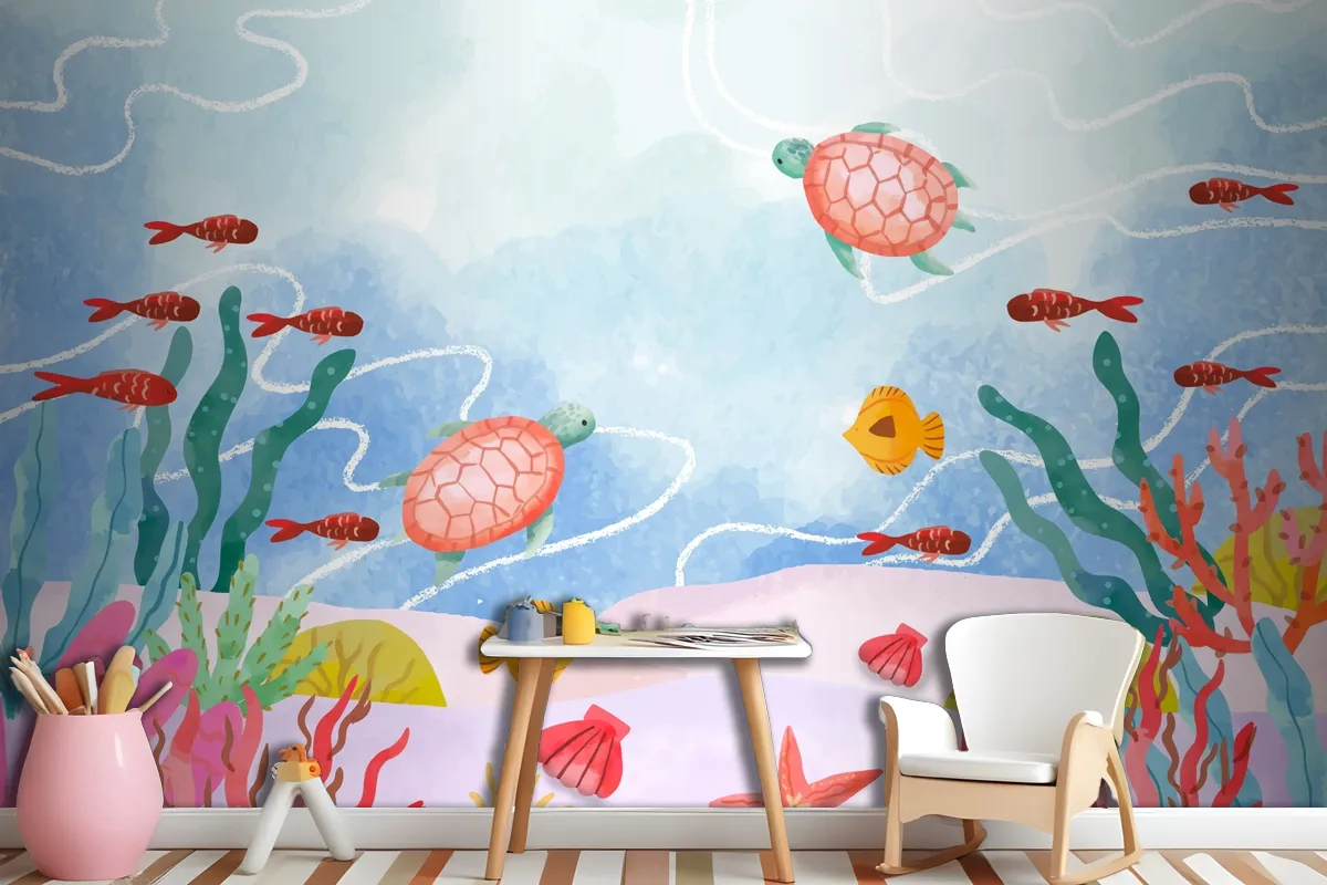 Watercolor Background For World Oceans Day Celebration Wallpaper Mural