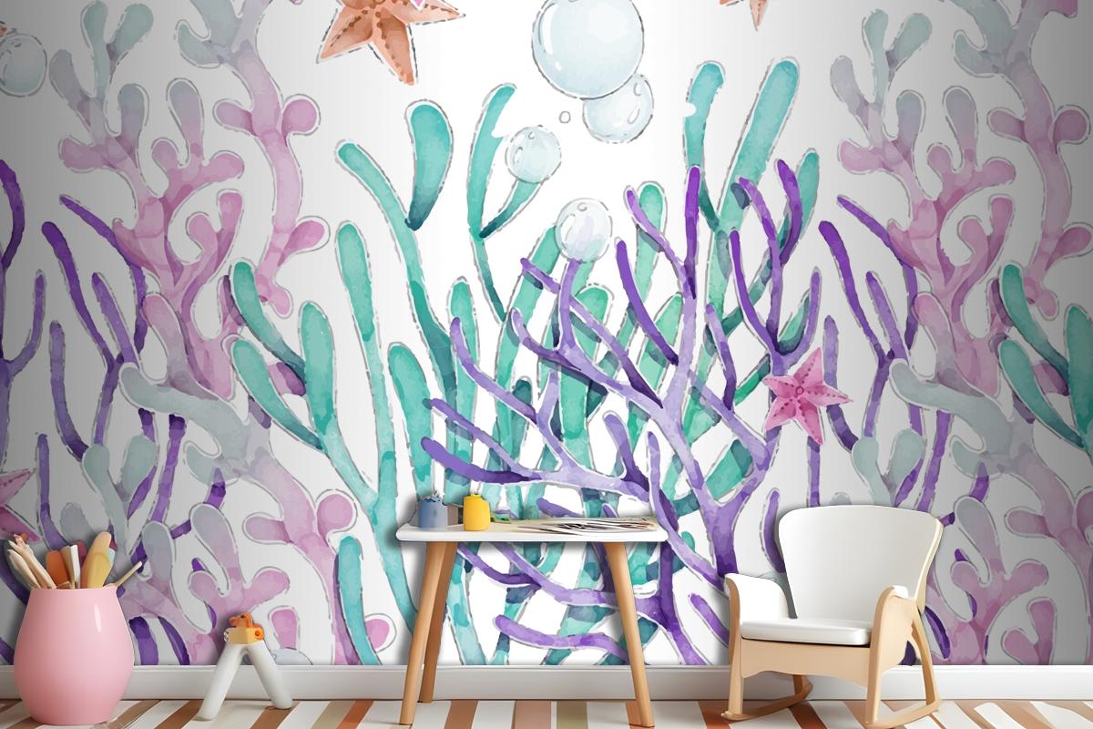 Watercolor Colorful Coral Background Wallpaper Mural