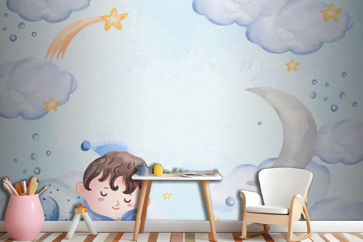 Watercolor Baby Boy Background Wallpaper Mural