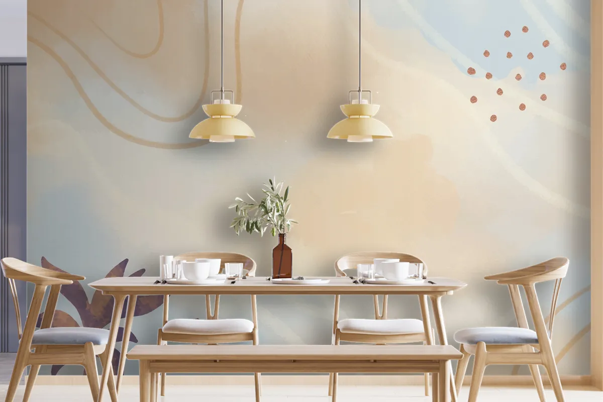 Neutral Watercolor Dining Room Wallpaper Mural