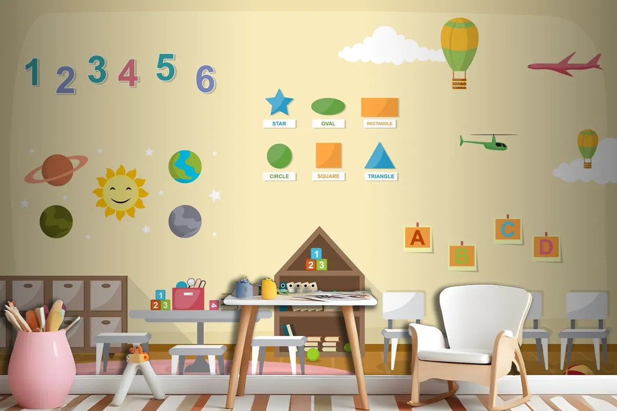 Kindergarten Classroom Interior Children Kids School Toys Furniture Wallpaper Mural