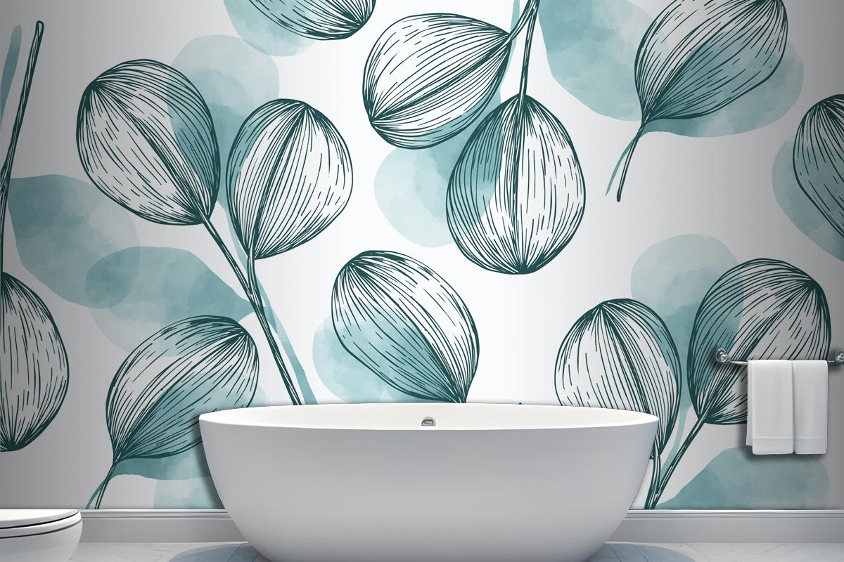 Nature Background With Hand Drawn Leaves Wallpaper Mural